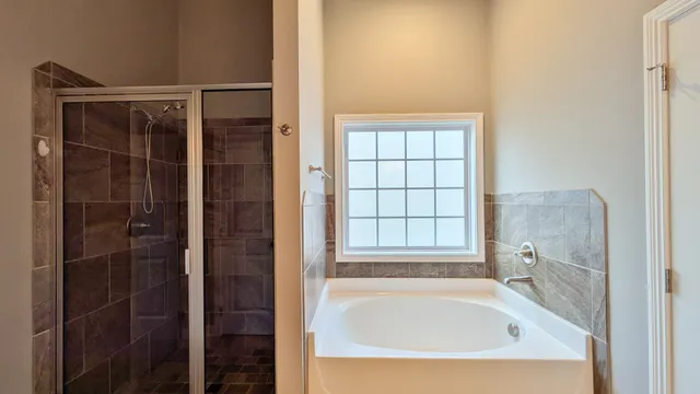 a bathroom with a bathtub
