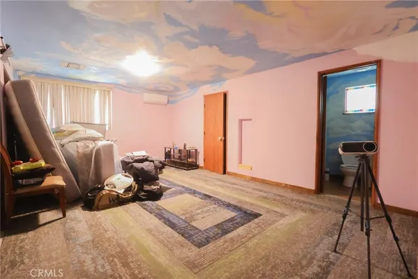 a living room with furniture rug and a window