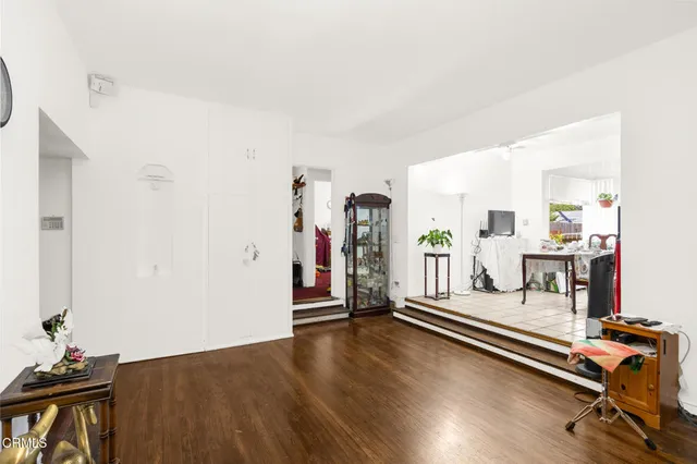 a view of a living room and a bathroom