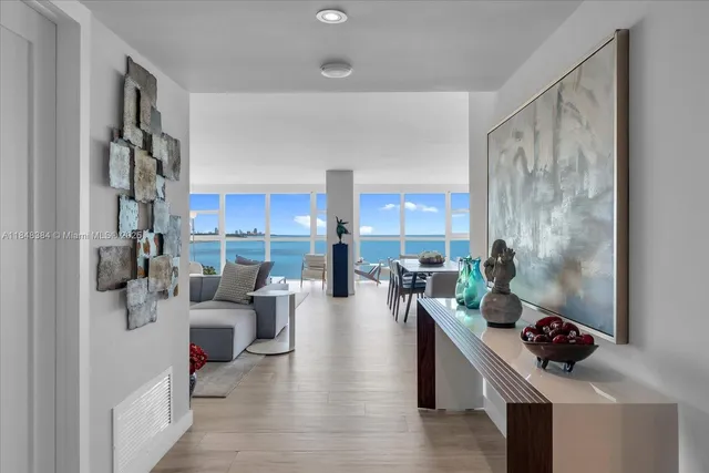 a living room with furniture and a gate