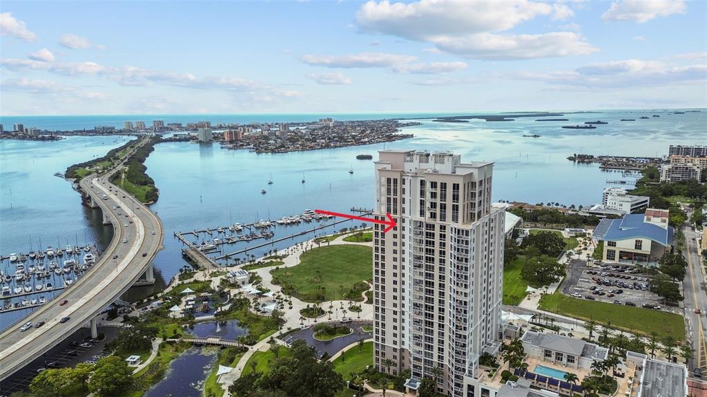 a view of a city and ocean