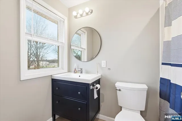 a bathroom with a toilet a sink and mirror