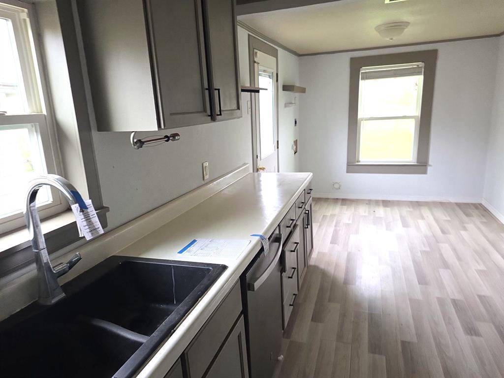 612 North Adelaide Street Terrell, TX 75160 - Photo 5 of 11 Kitchen with light wood-style flooring, stainless steel dishwasher, and light countertops