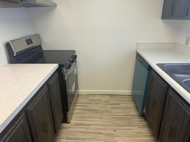 a storage room with wooden floor