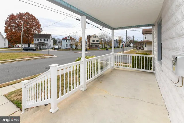 a view of a building from a porch