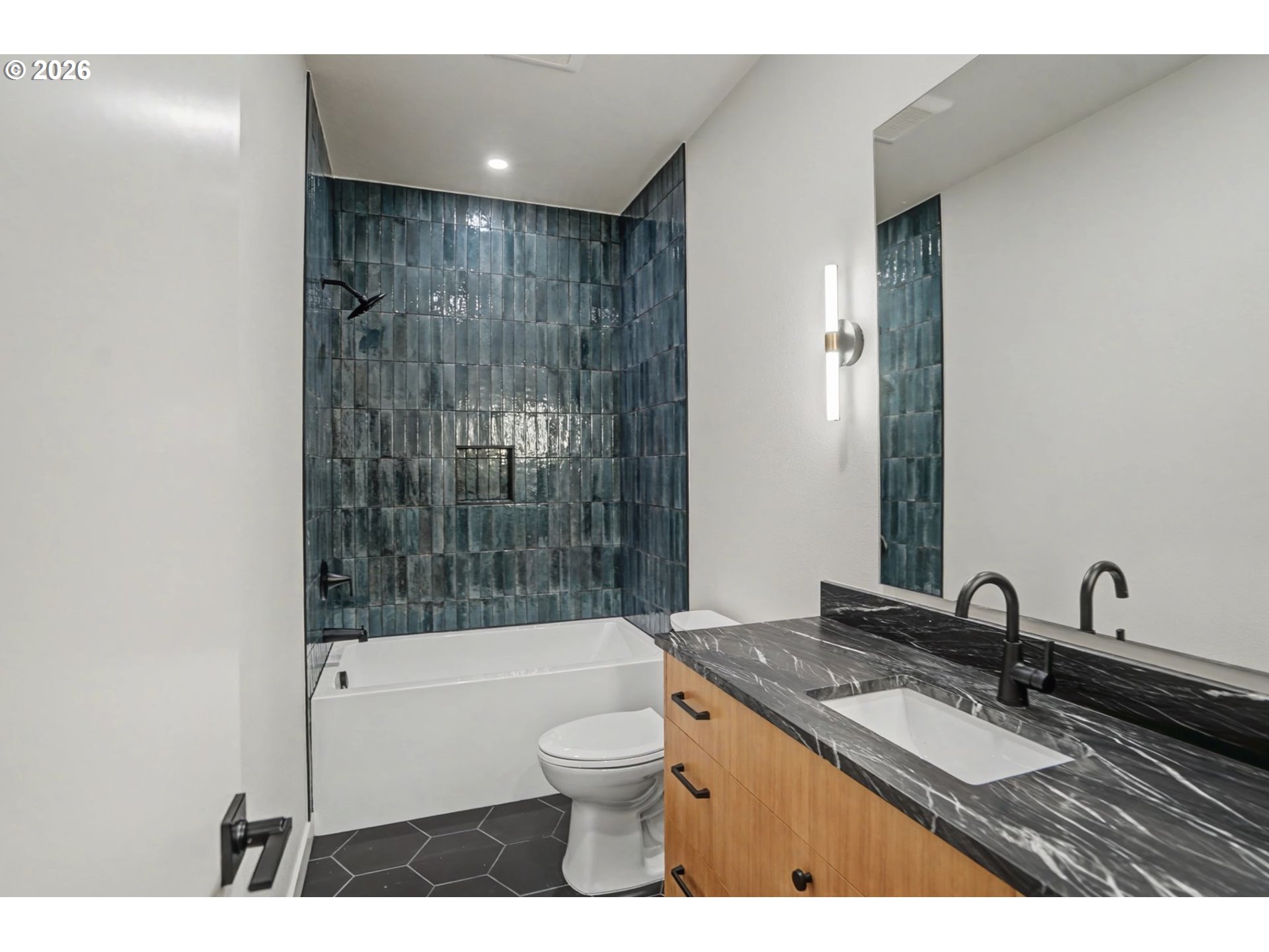 19850 Winters Hill Road Southeast Silverton, OR 97381 - Photo 32 of 48 a bathroom with a double vanity sink toilet and shower