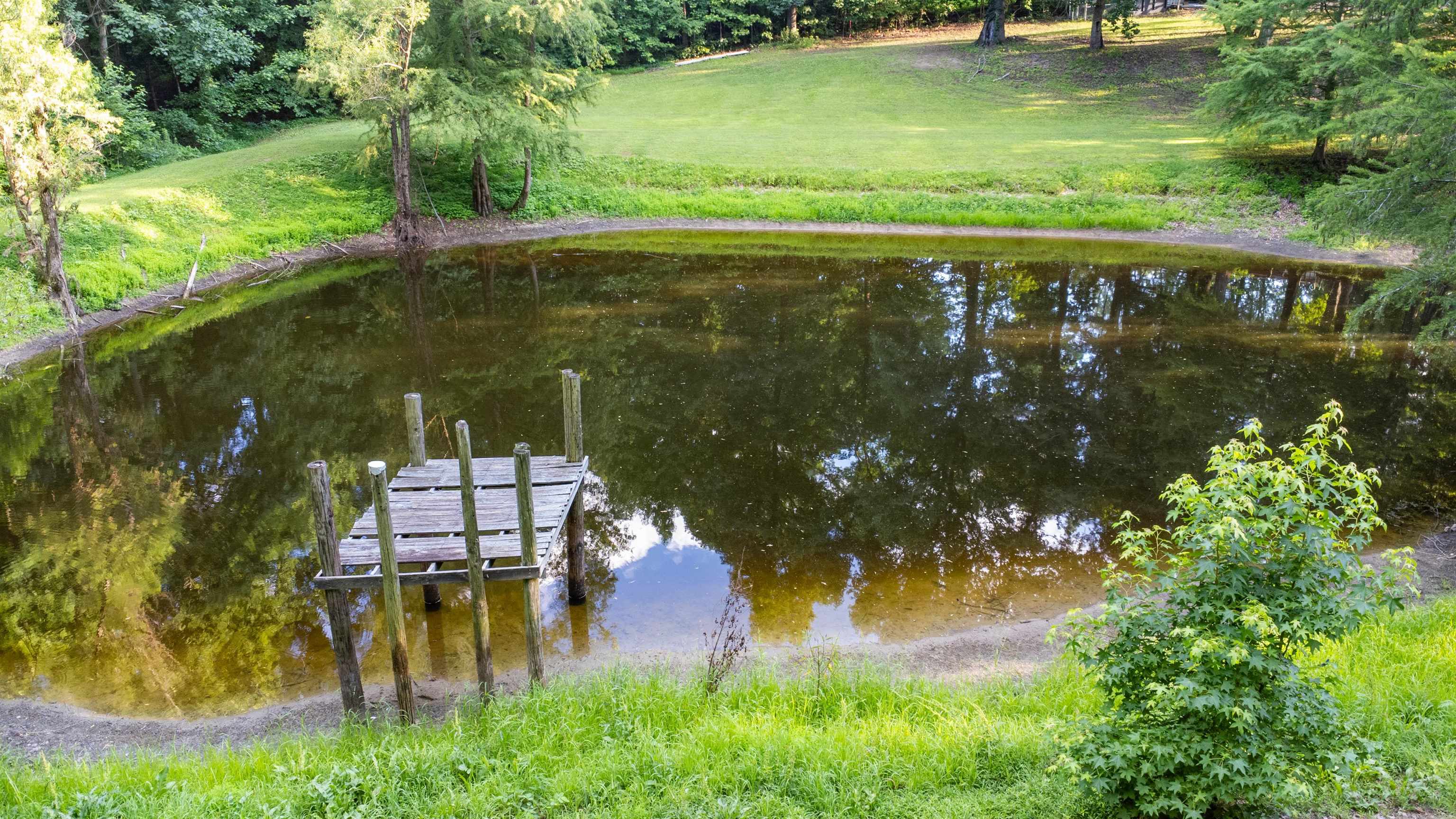 120 Craig Road Ripley, TN 38063 - Photo 30 of 38 Private pond with a wooden dock and surrounding lush green landscape