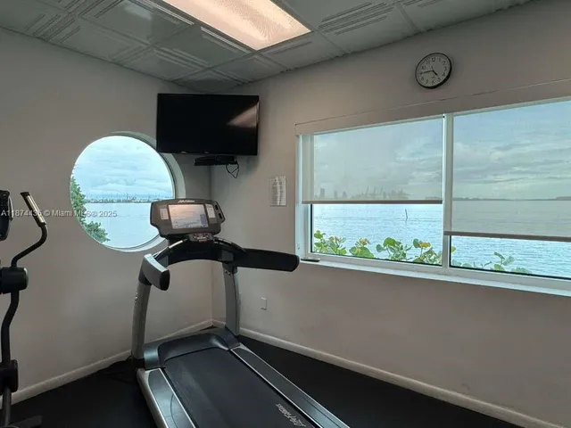 a view of a room with gym equipment