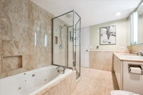 a bathroom with a tub a sink and a shower