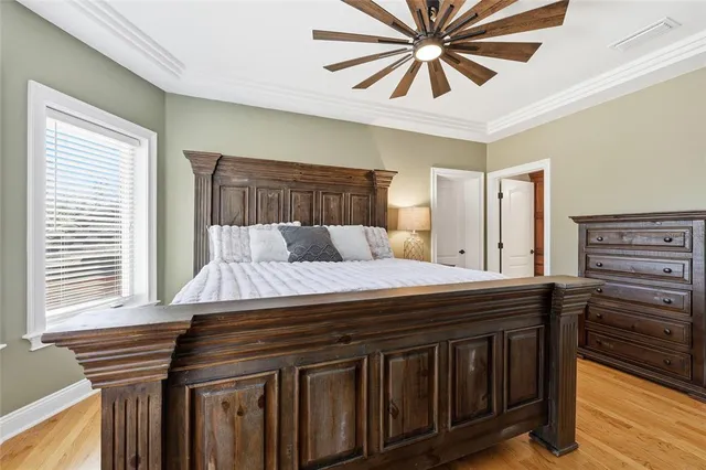 an aerial view of a house with outdoor space