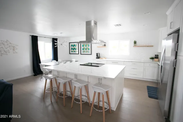 a front view of a building with an outdoor space