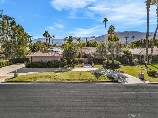 a view of a swimming pool with a yard and plants