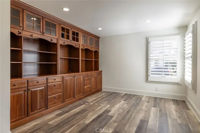 a view of cabinets and window