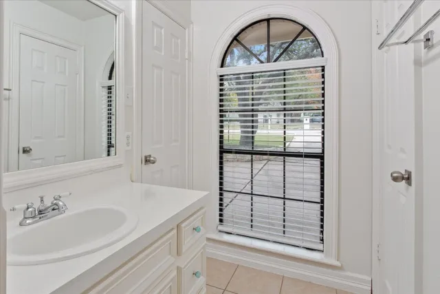 a bathroom with a sink a vanity and a shower