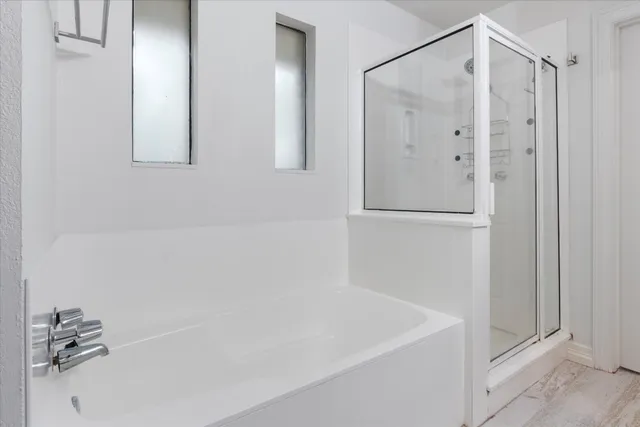 a bathroom with a bathtub