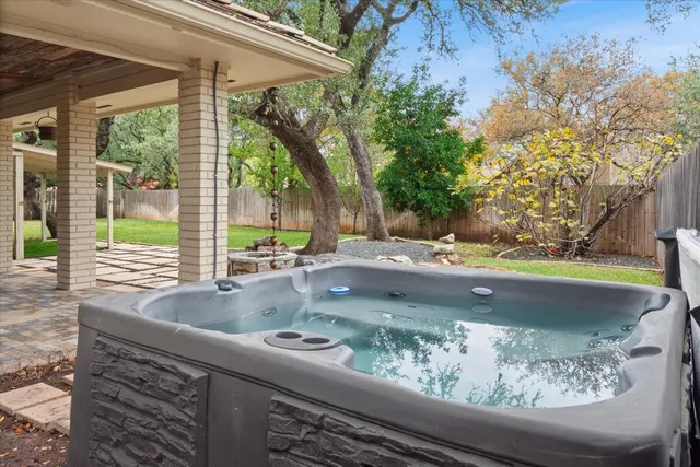 a view of swimming pool from a window