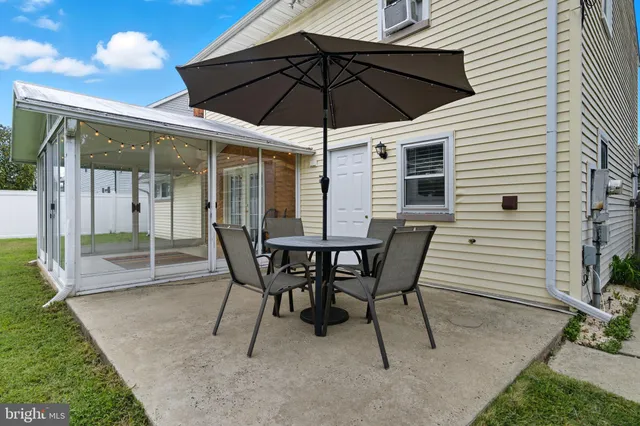 a view of a backyard with table and chairs