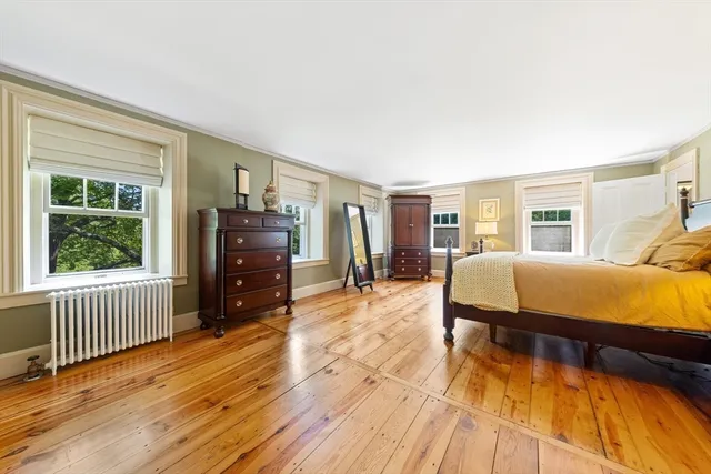 a bedroom with furniture and wooden floor