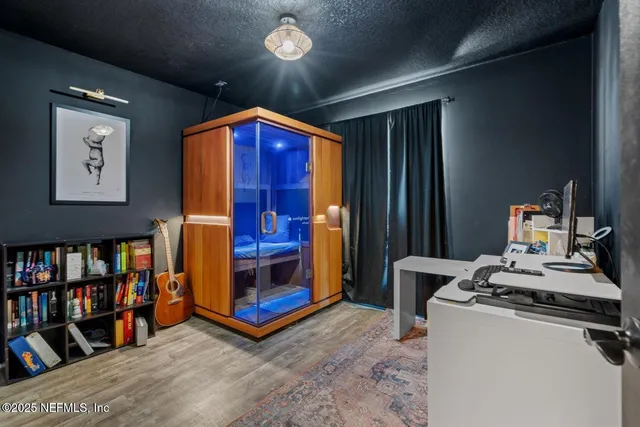 a workspace with furniture