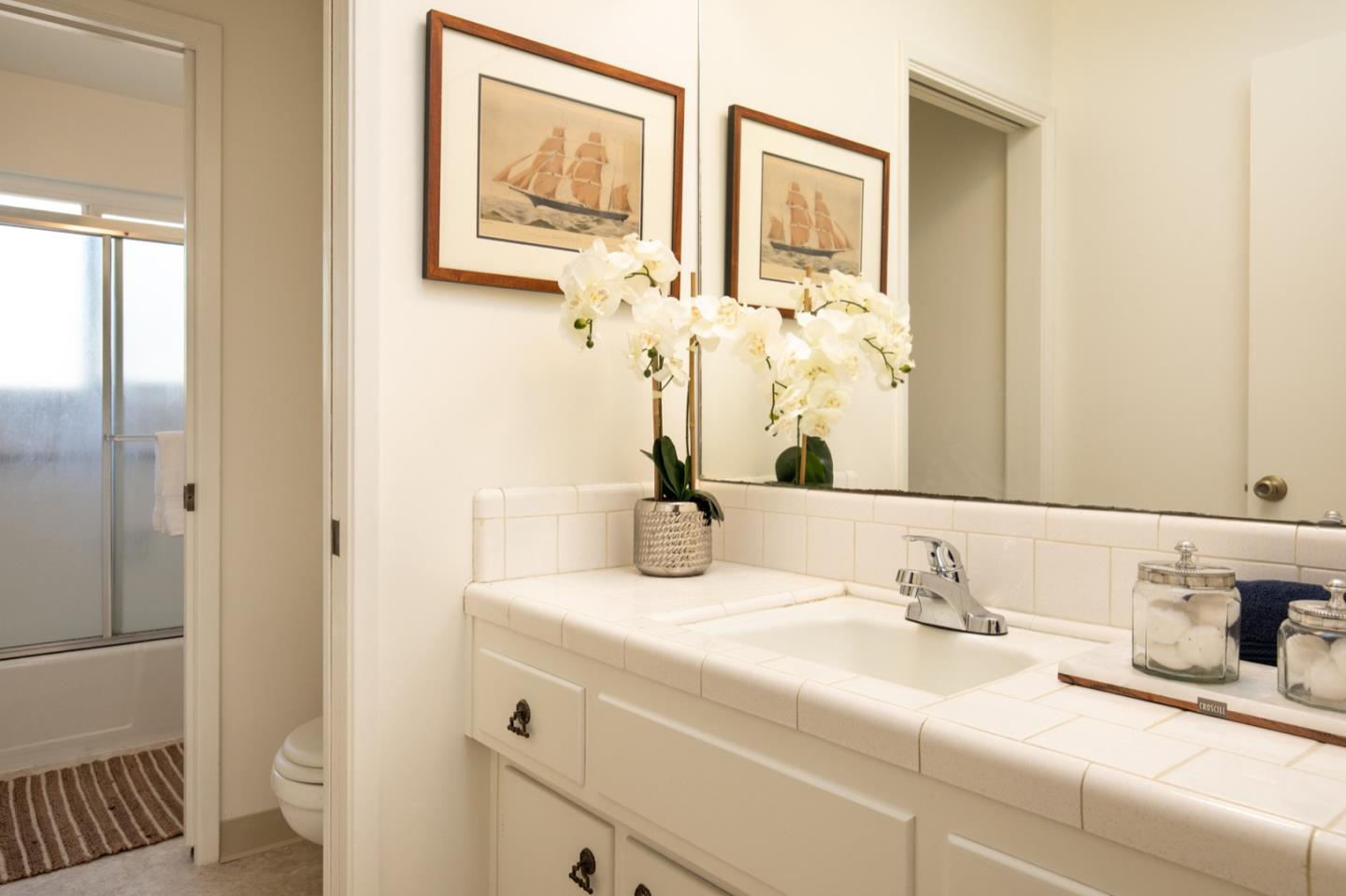1043 Ocean Road Pebble Beach, CA 93953 - Photo 9 of 18 a bathroom with a sink and a mirror