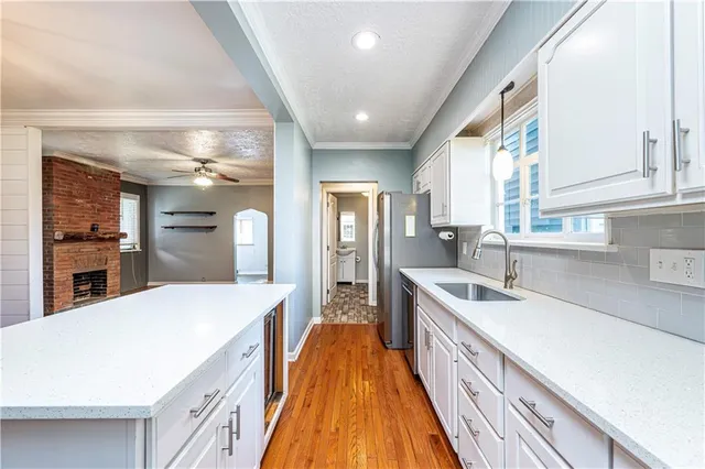 a very nice looking dining room with a chandelier