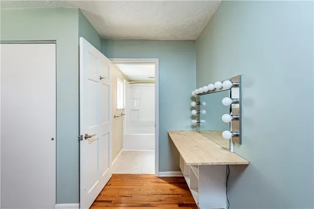 a living room with fireplace