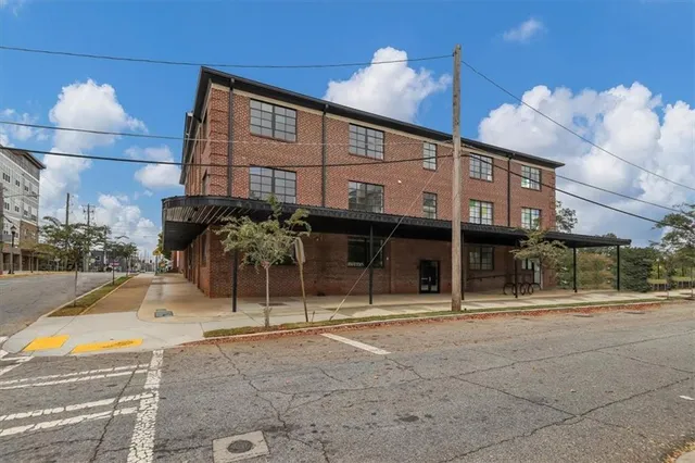 a view of a building with a tv on a table