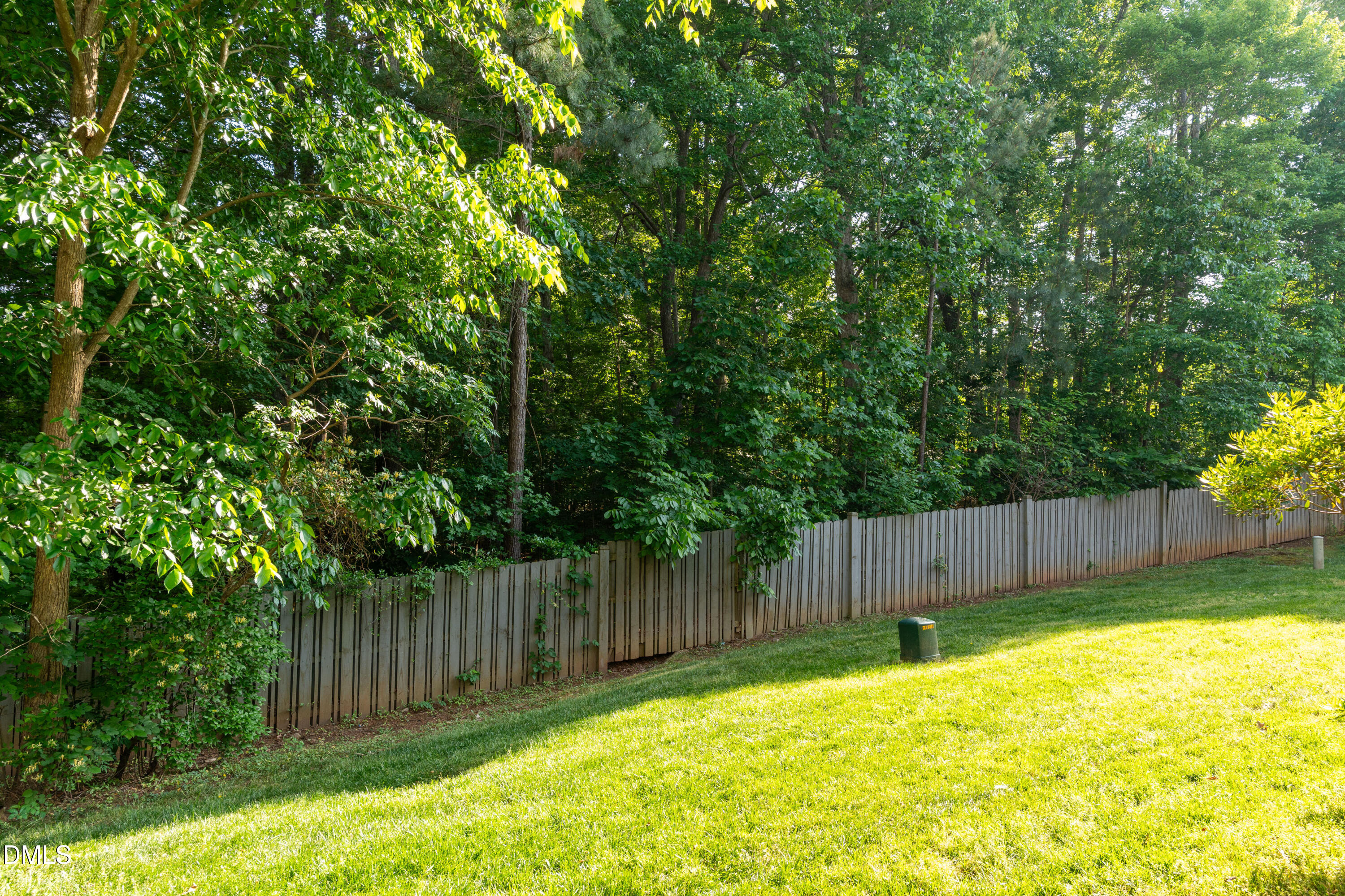 5421 Golden Arrow Lane Raleigh, NC 27613 - Photo 44 of 49 a view of a backyard with wooden fence and trees in the background