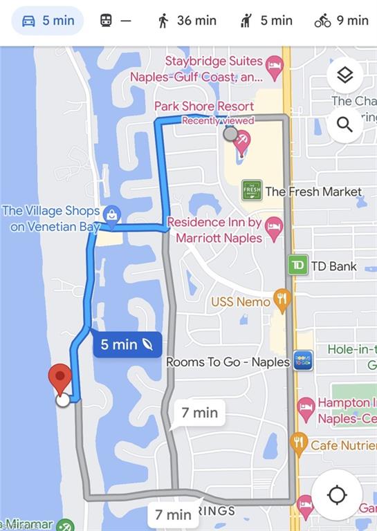 600 Neapolitan Way, Unit 449 Naples, FL 34103 - Photo 44 of 44 Mapping Application Route. Displaying travel time estimations for various transportation methods to the property