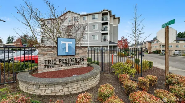 a view of a building with a garden