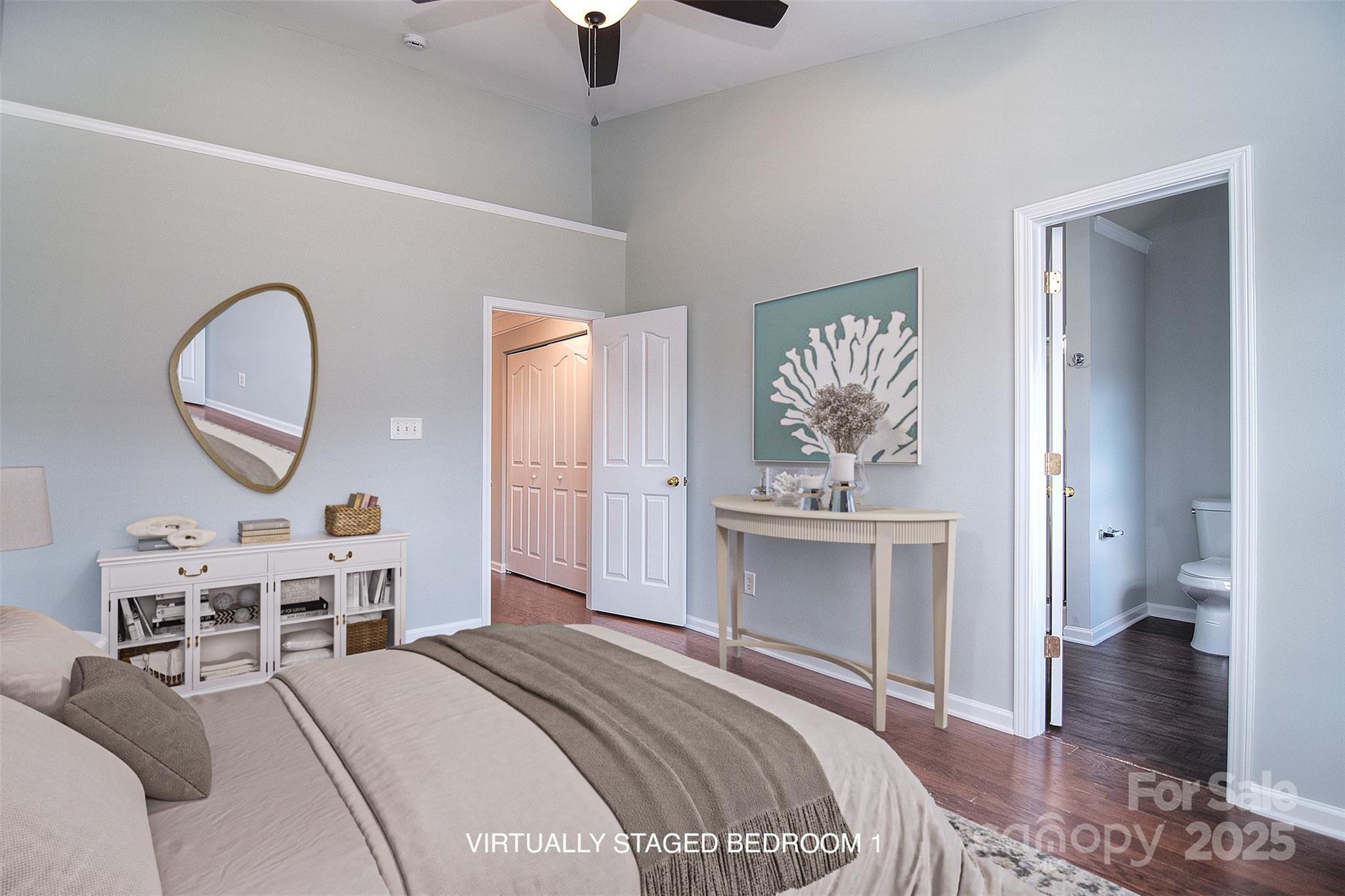 7002 Creft Circle Indian Trail, NC 28079 - Photo 19 of 47 a bedroom with a bed and a chandelier