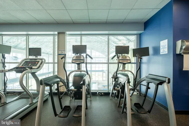 a view of a room with gym equipment