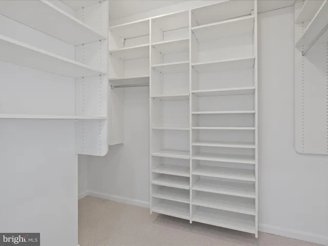 a view of walk in closet with empty racks