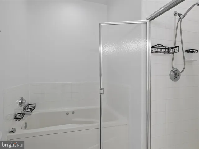 a bathroom with a shower and a bathtub