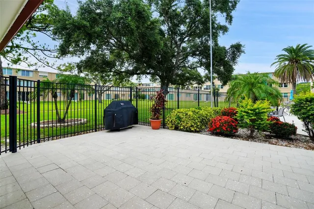 a view of a park with a slide