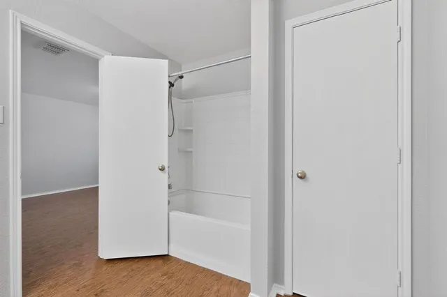 a bathroom with a bathtub