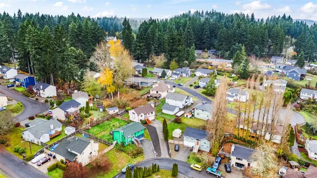 a view of a house with backyard and a tree