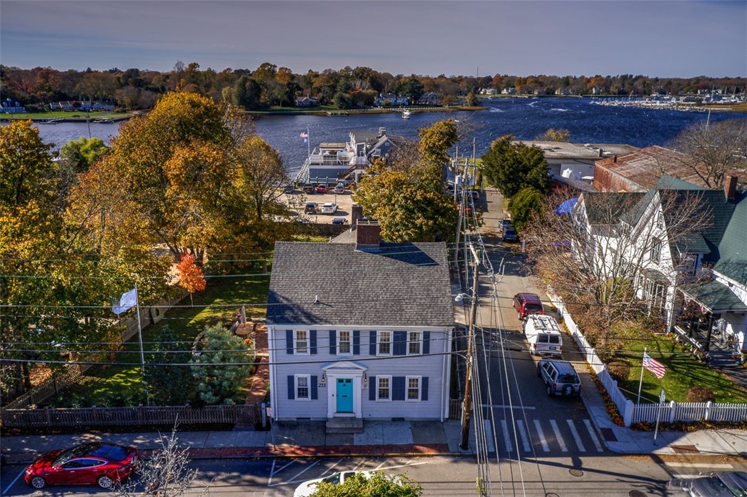 Aerial of street facade.
