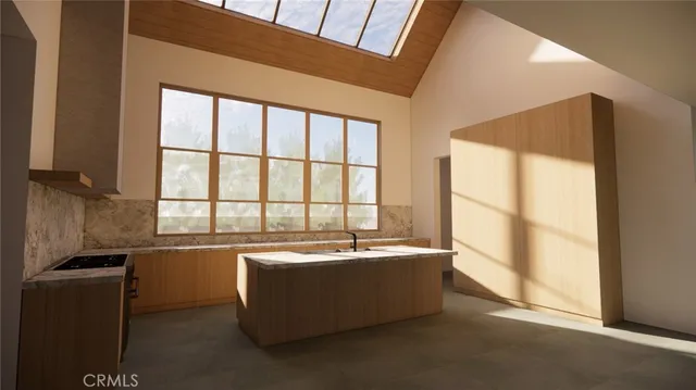 a room with pool table and windows