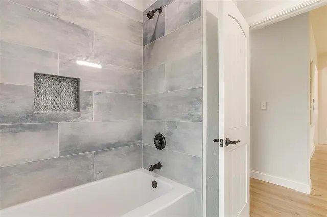 a bathroom with a bathtub