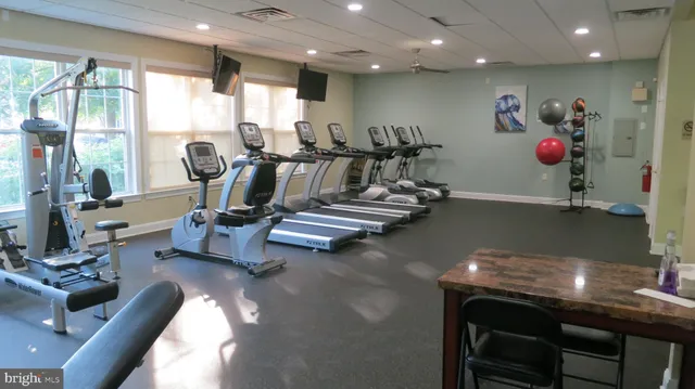 a view of a room with gym equipment
