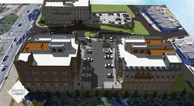 a view of a city with tall buildings