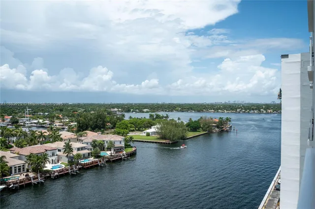 a view of a lake with boats