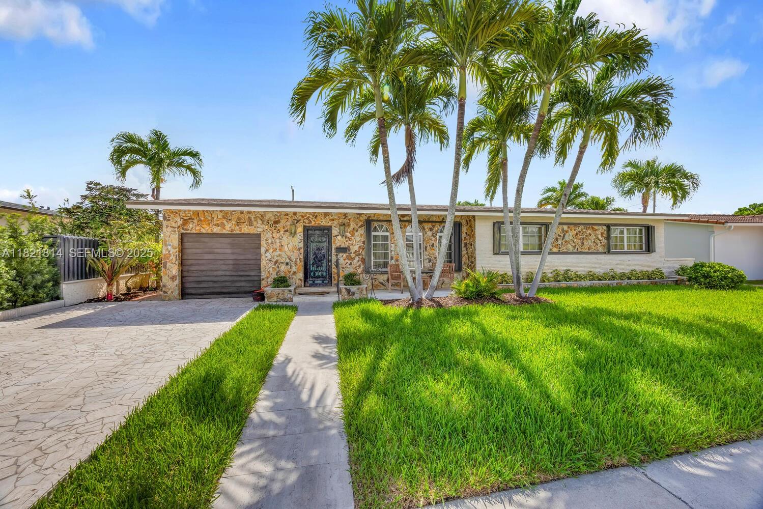 a view of a garden with a bench