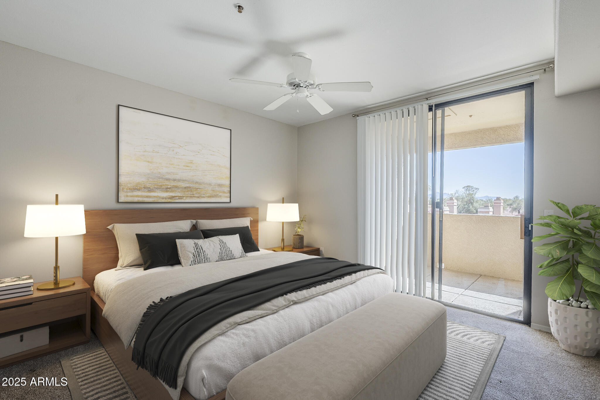 4925 East Desert Cove Avenue, Unit 326 Scottsdale, AZ 85254 - Photo 4 of 37 a bedroom with a large bed and a chandelier