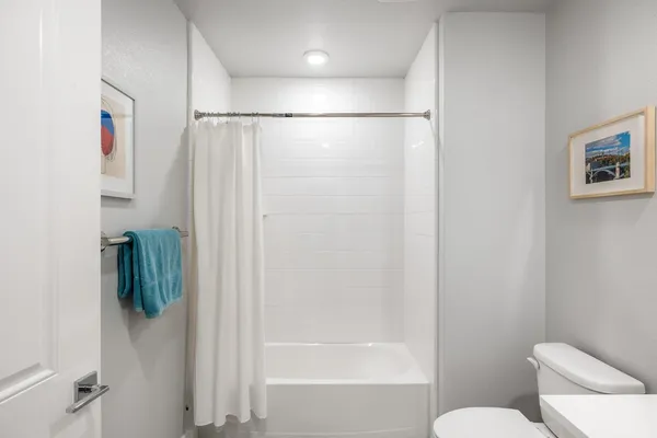 a city view with a lake