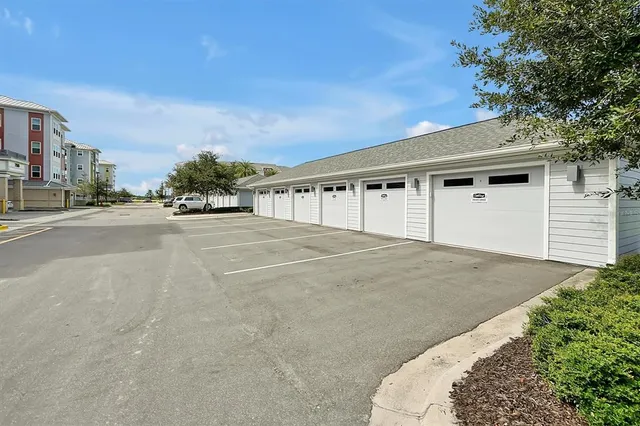 a view of a building with a garden