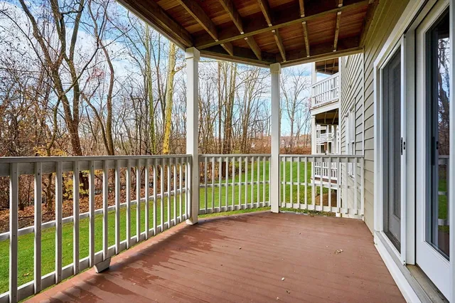 a view of a porch with a backyard