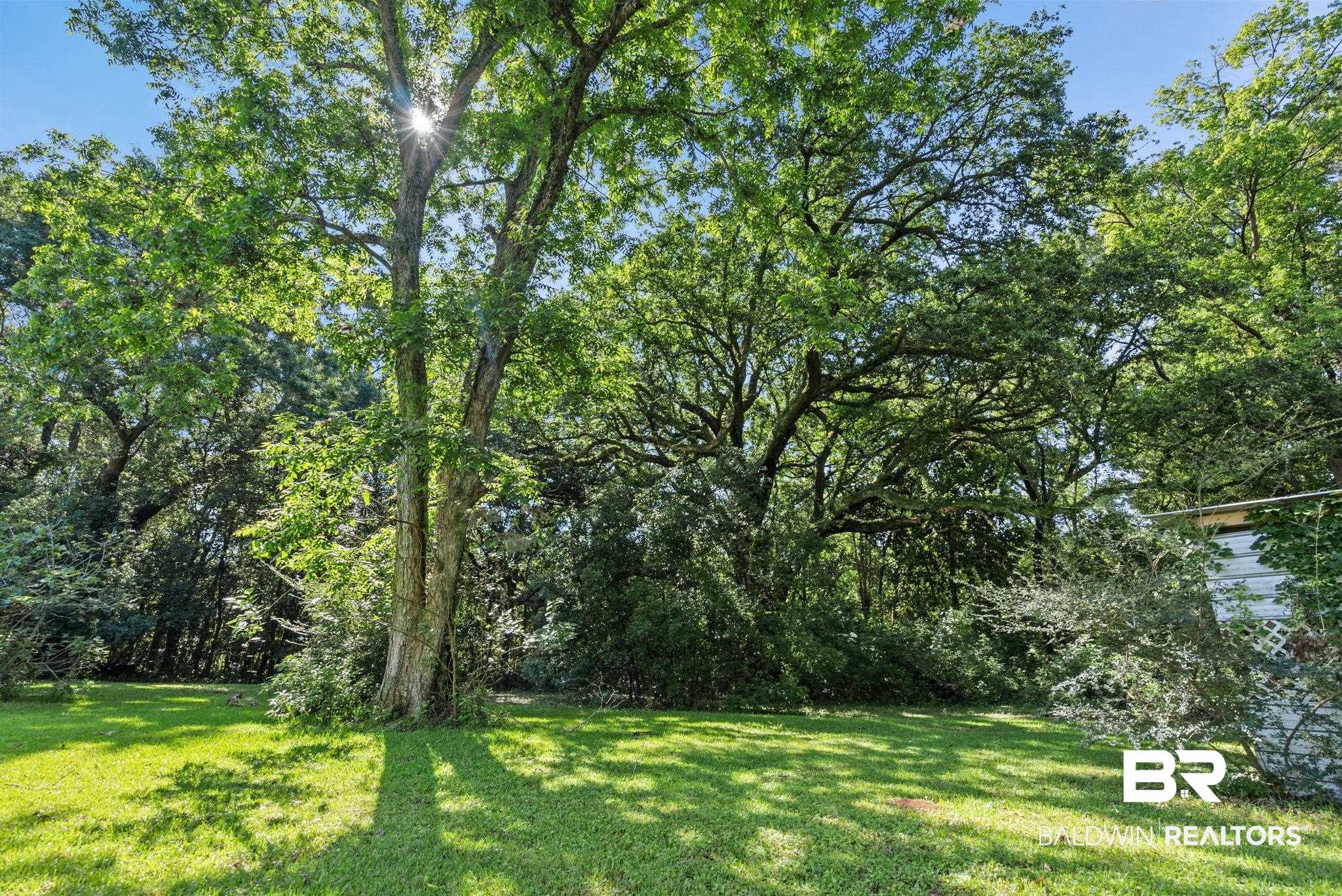 18318 Kendrick Road Robertsdale, AL 36567 - Photo 39 of 39 Expansive backyard featuring a manicured lawn, mature trees providing shade, and lush green foliage