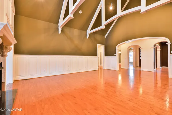 a living room with a fireplace